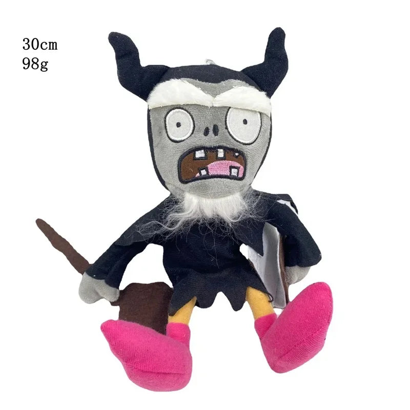 A plush toy of the Plants vs. Zombies Gargantuar with black and white features and pink feet.