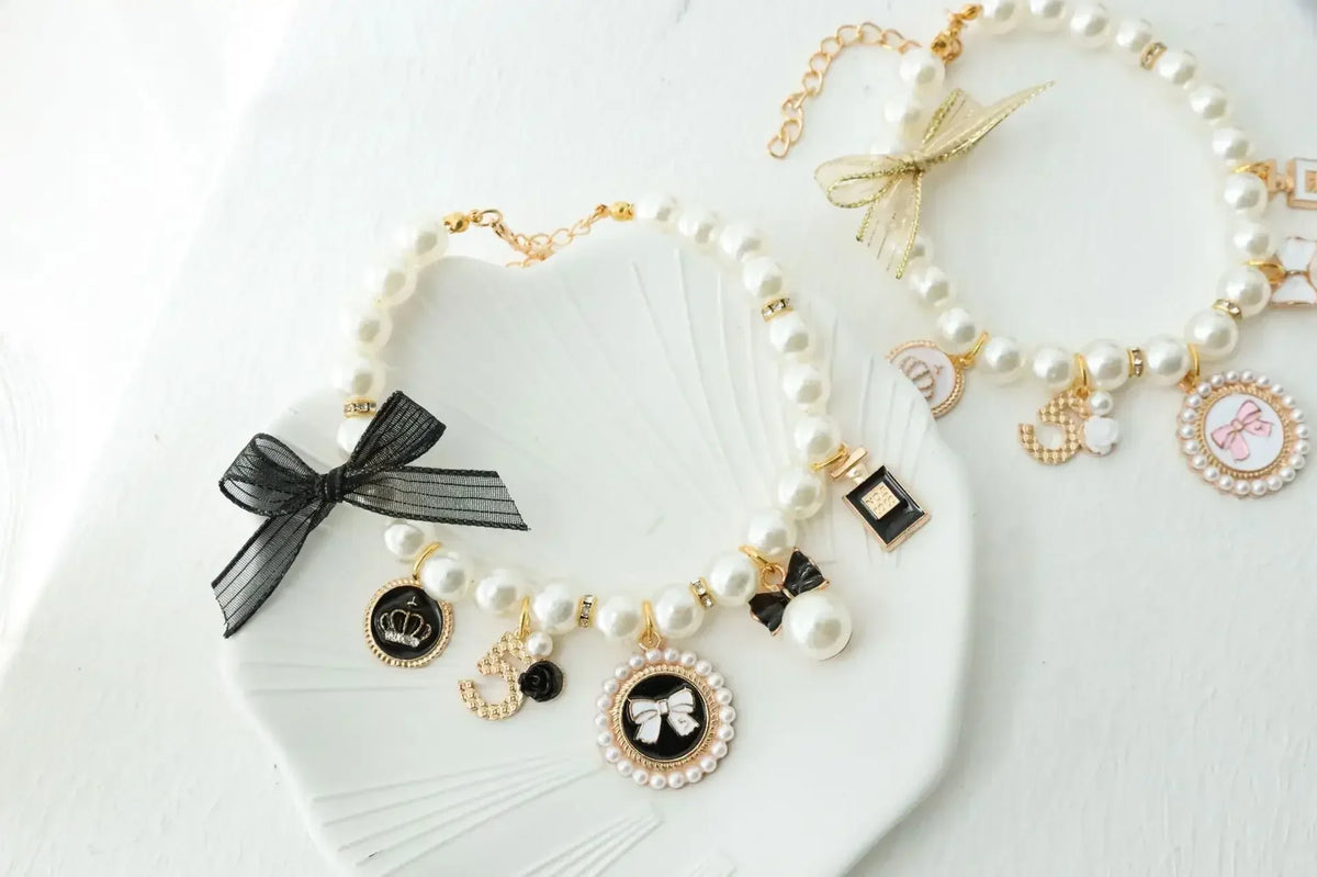 Pearl Bow Rhinestone Pet Collar for Small Dogs and Cats
