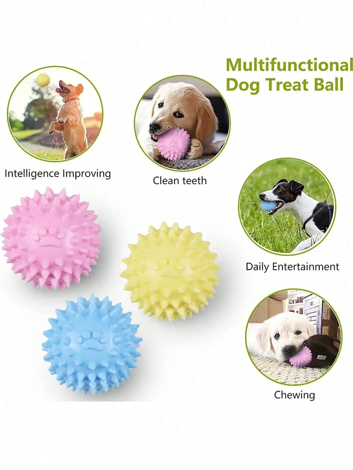 A set of colorful rubber balls for dogs used for intelligence improvement, cleaning teeth, daily entertainment, and chewing.