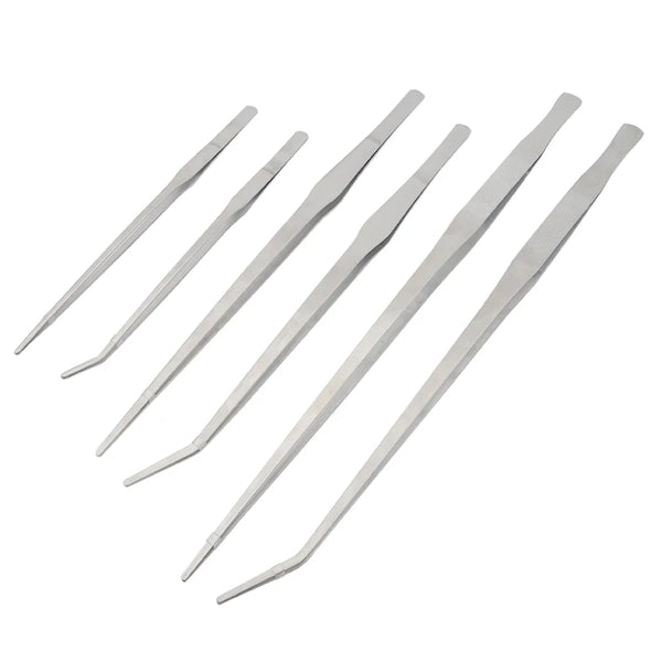 A set of stainless steel aquarium planting tweezers shown diagonally.