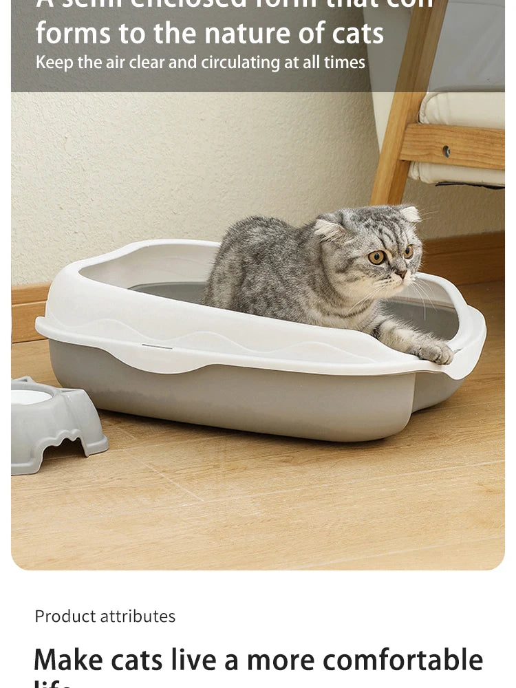 Halboffene Katzentoilette mit Spritzschutz