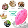 Pink indestructible squeaky rugby ball dog chew toy shown with various uses like dental care, training, and anxiety relief.