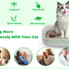A white cat sitting in a light-colored litter box liner with a drawstring closure, surrounded by features like tear resistanc