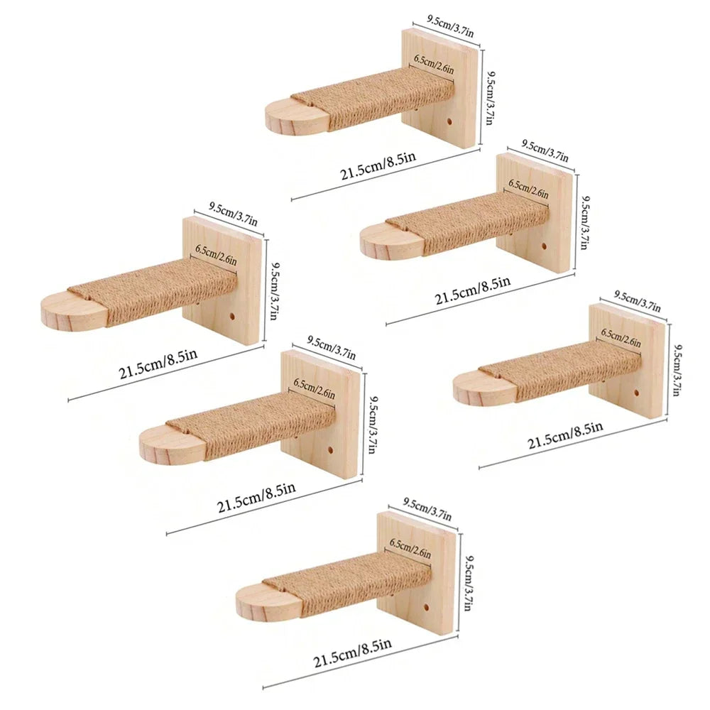 Wall-Mounted Cat Climbing Shelf Set with Hammock and Scratching Posts