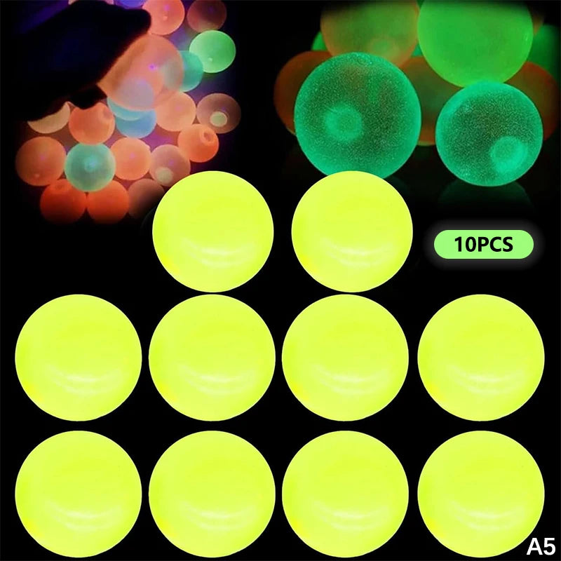 A set of ten glow-in-the-dark sticky sensory balls used for ceiling and wall decorations.