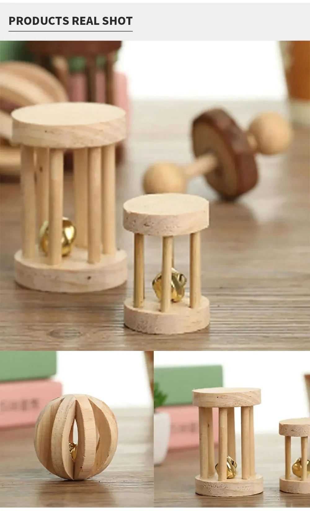 Natural Wooden Chew Toy Set for Small Pets – Guinea Pigs, Rabbits & Hamsters