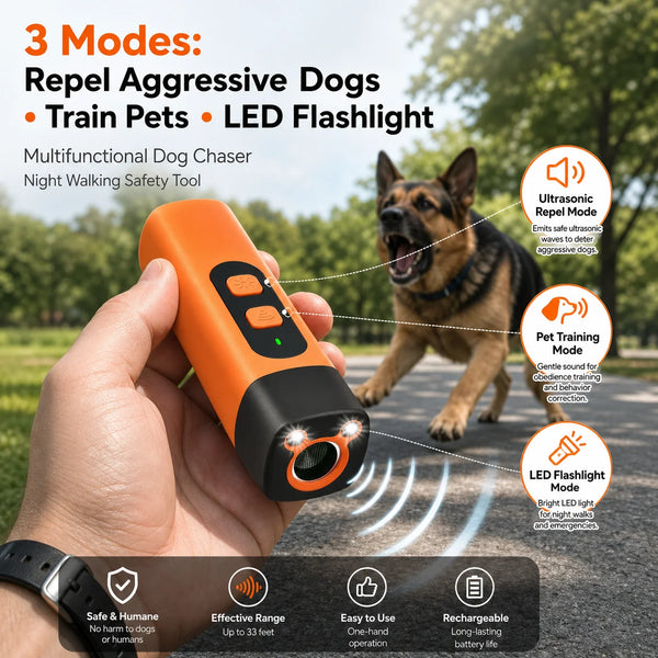Rechargeable Ultrasonic Dog Deterrent with LED Flashlight