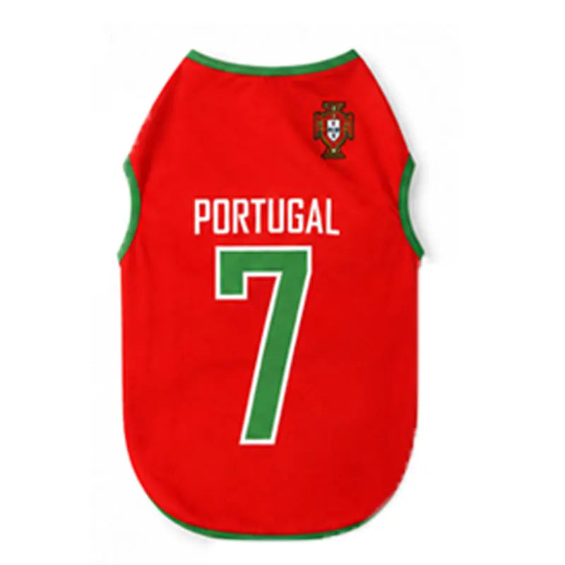 Maillot de soccer portugais rouge et vert pour animaux, numéro 7