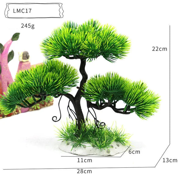 ديكور حوض السمك: نباتات محاكاة وزخارف المناظر