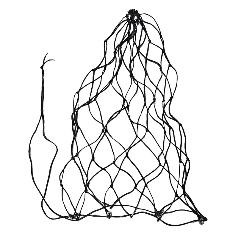 A black mesh net designed for slow-feeding horse hay.