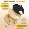 A wooden treat puzzle toy for dogs featuring a rotating turntable and adjustable nut for long-lasting use