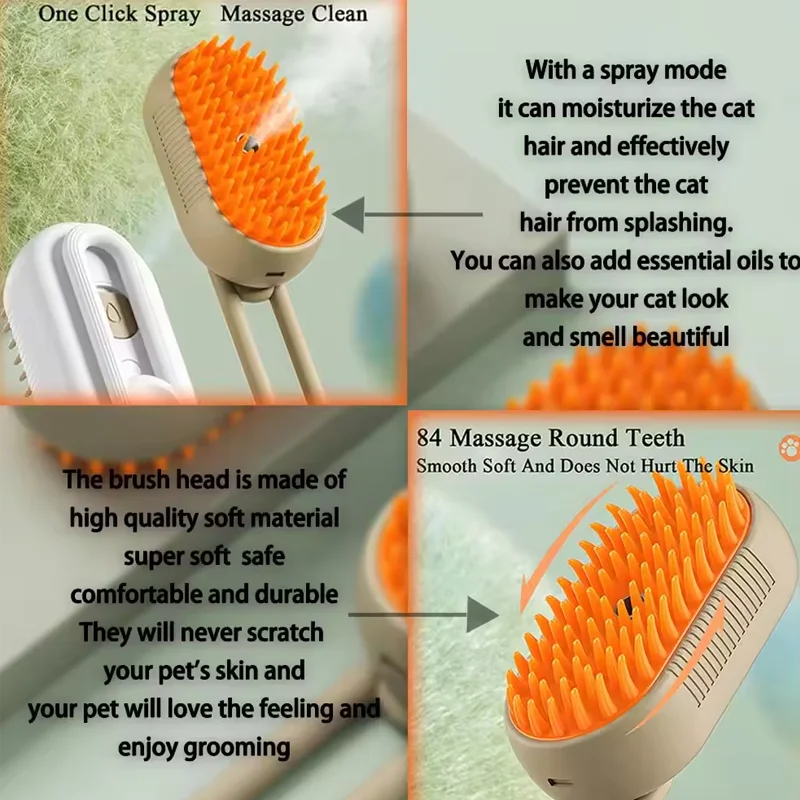 Brosse de toilettage électrique 3-en-1 pour animaux avec vapeur et massage