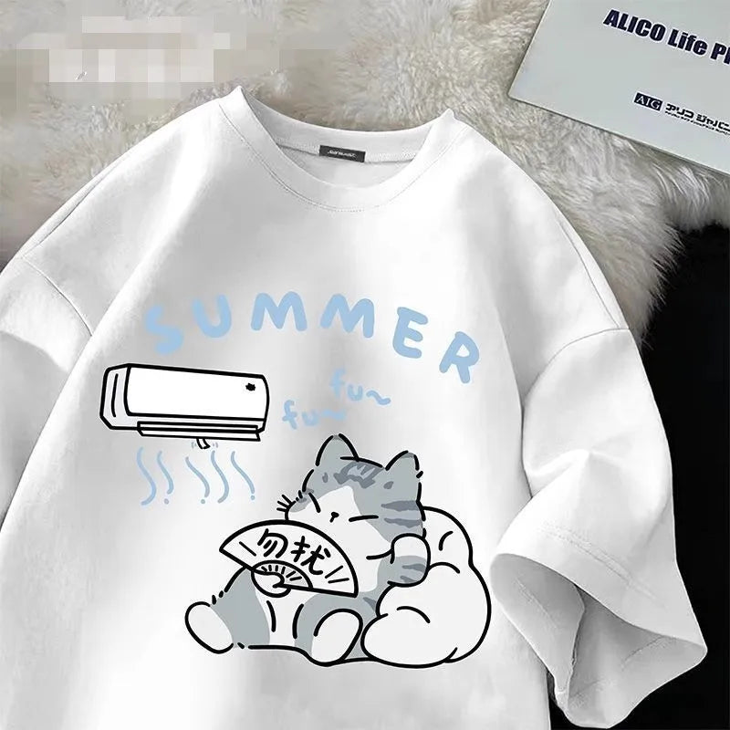 Camiseta Gráfica de Gato Japonés