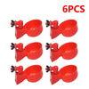 Six pieces of red automatic poultry drinking cups with easy installation.