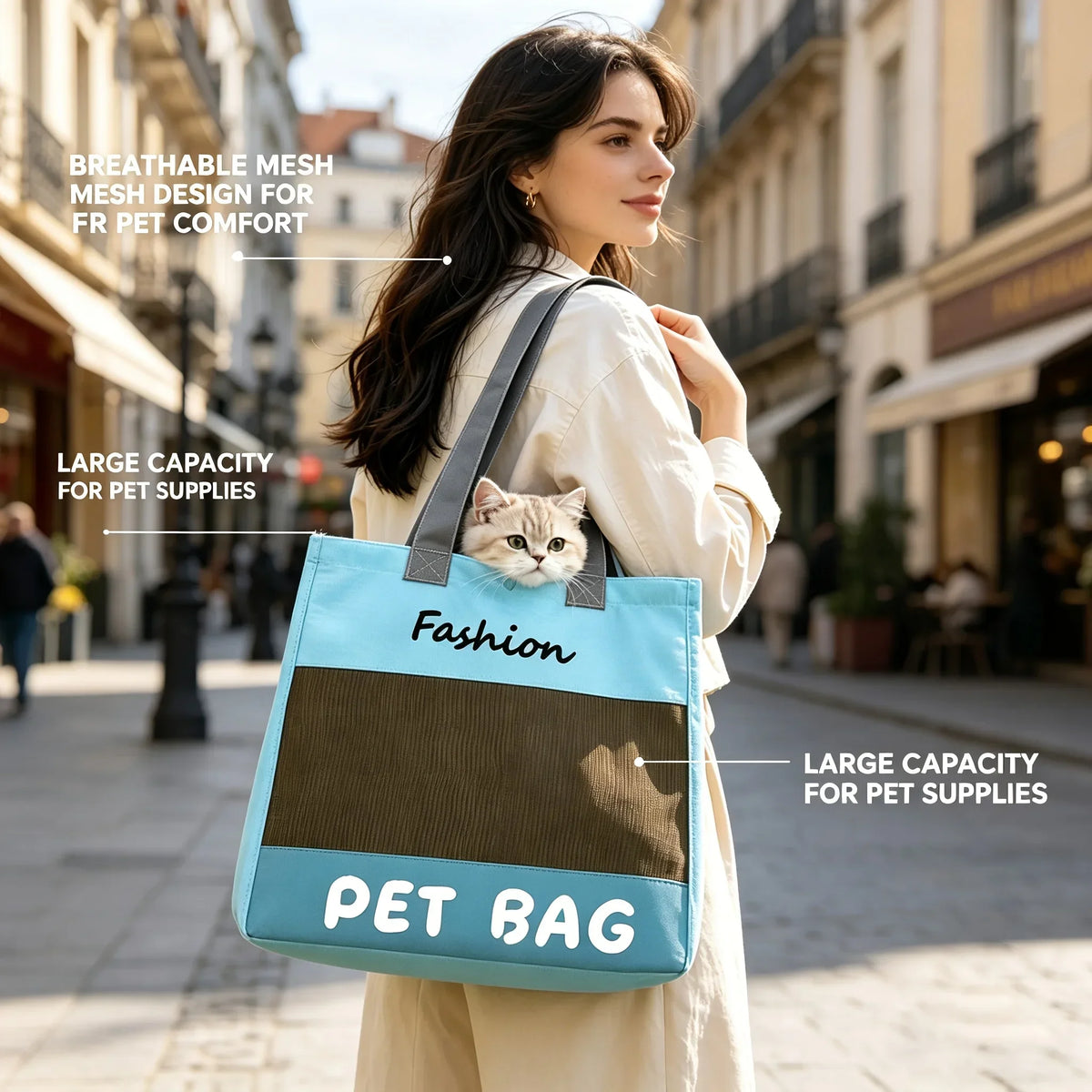 Breathable Head-Out Pet Carrier Tote for Cats and Small Dogs