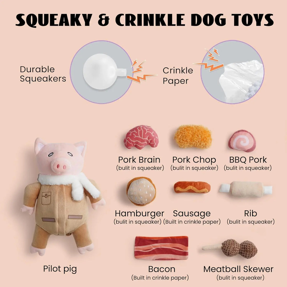 Zombie Mummy Dog Toy with 8 Squeaky Organs