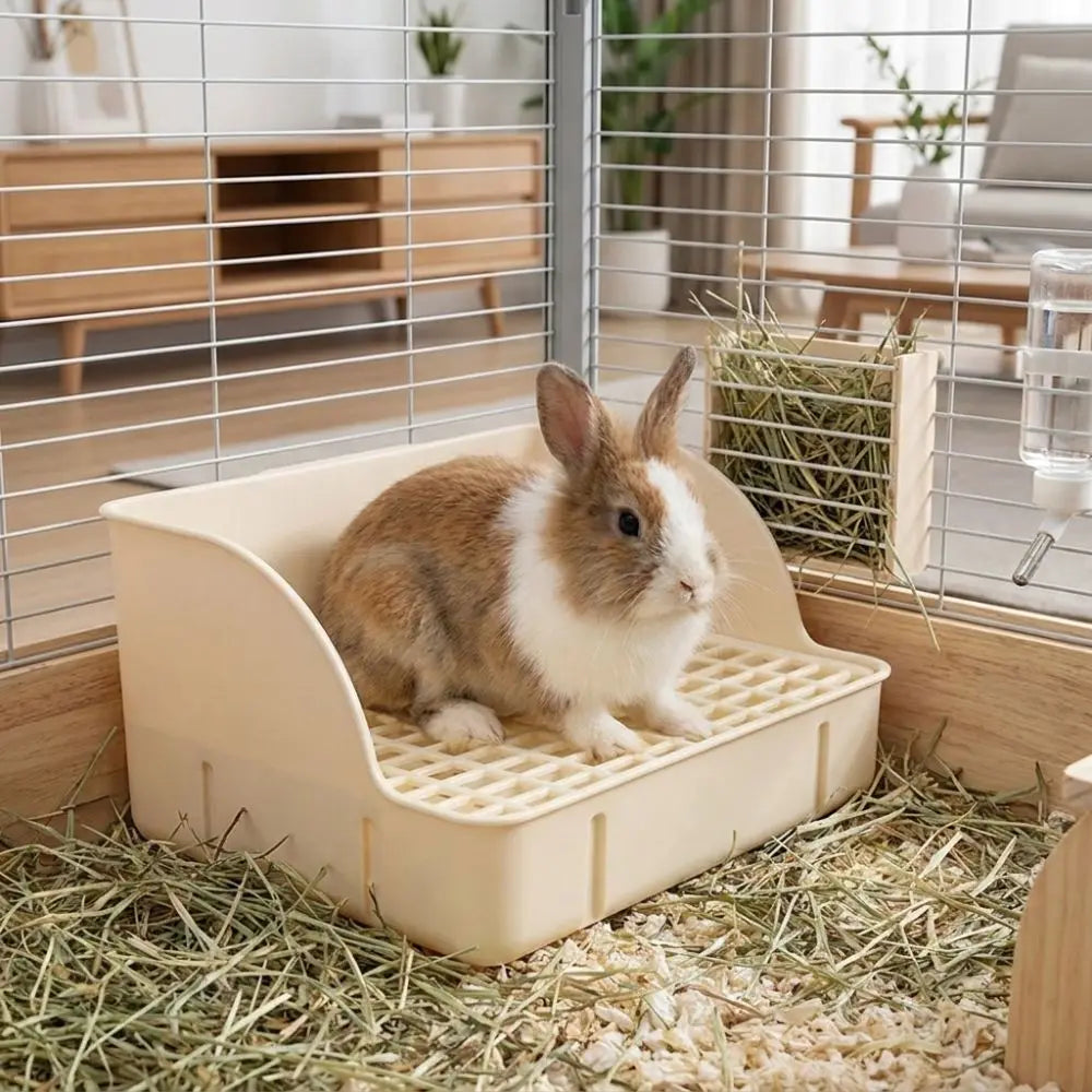 Corner Rabbit Litter Box with Removable Tray and Grid