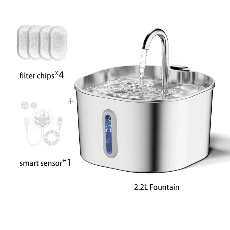 Fuente de Agua Automática para Mascotas de Acero Inoxidable