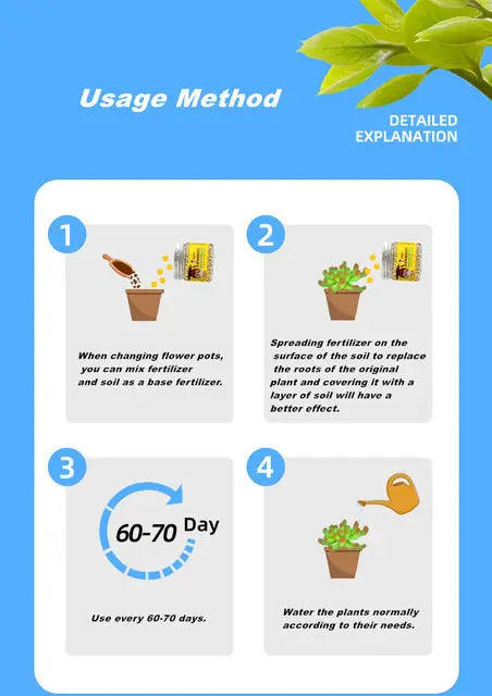 A four-step guide showing how to use a controlled release fertilizer for succulents and potted plants.