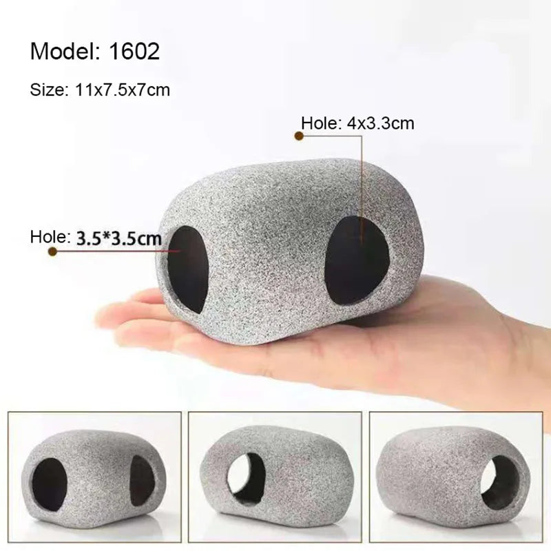 Ceramic Aquarium Cave Decor for Cichlids & Shrimp