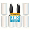 A set of three black lint rollers with 360 easy tear sheets shown next to their cardboard tubes.