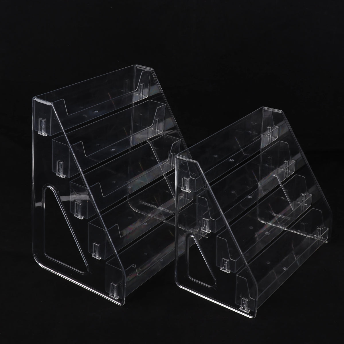 Clear Acrylic Display Stand with Slanted Tiers for Business Cards, Brochures & Cosmetics