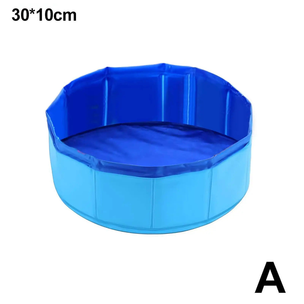 A blue foldable pet bathing pool with a sea life design.