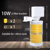 A white submersible aquarium filter with yellow filter material and multiple holes, suitable for tanks under 40cm.