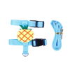 A light blue harness and matching leash set featuring a cartoon pineapple design for small pets.