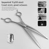 A pair of imported Vg10 steel grooming scissors and a small metal tool are displayed on a white background.