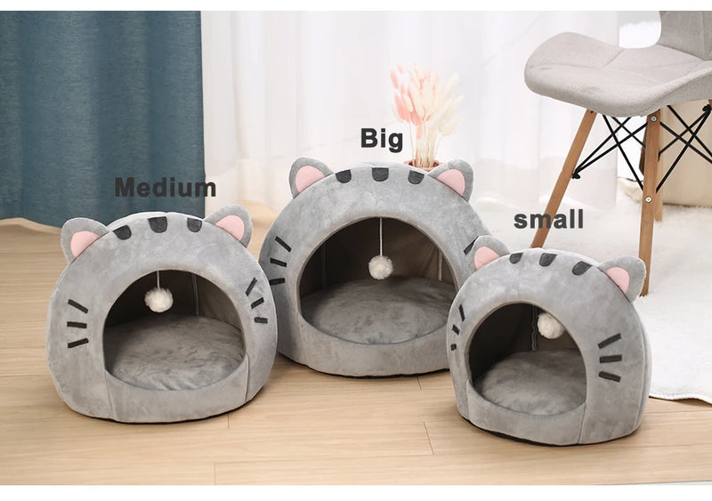 Warm Cat Bed Cave with Cushion and Pet House