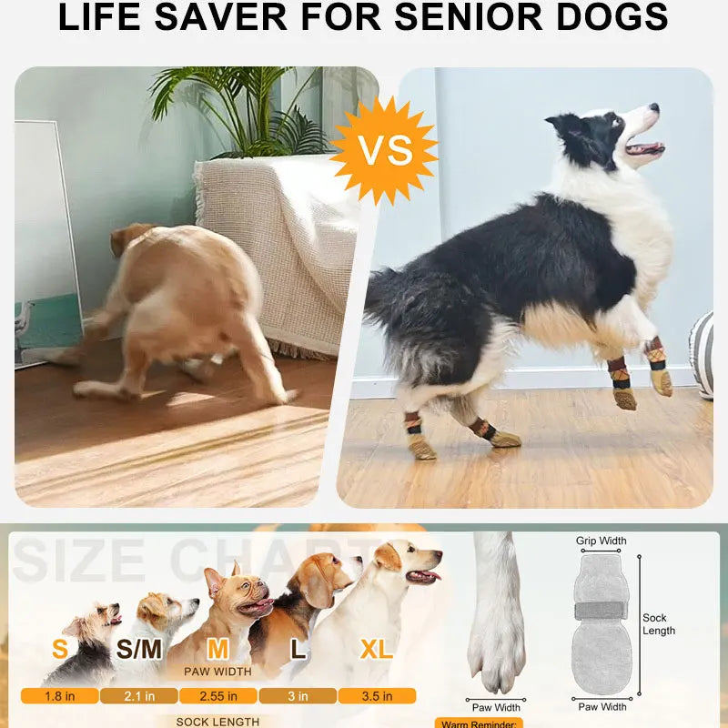 Anti-Slip Knitted Dog Socks with Adjustable Straps (4-Pack)