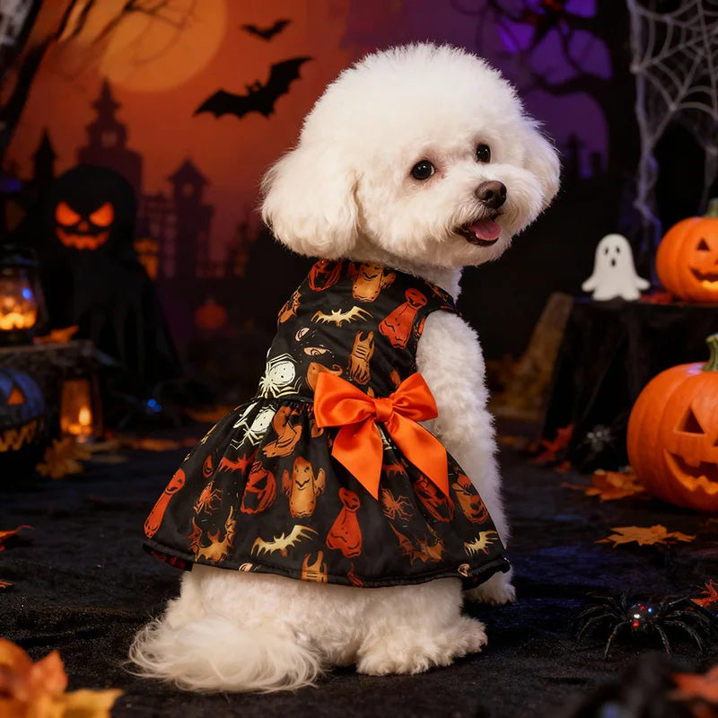 Spooky Pet Princess Costume with Skull Print and Tulle Skirt