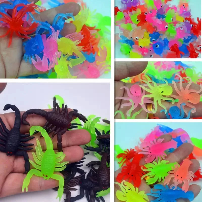 A collection of colorful soft rubber goldfish bath toys for kids in various bright colors.