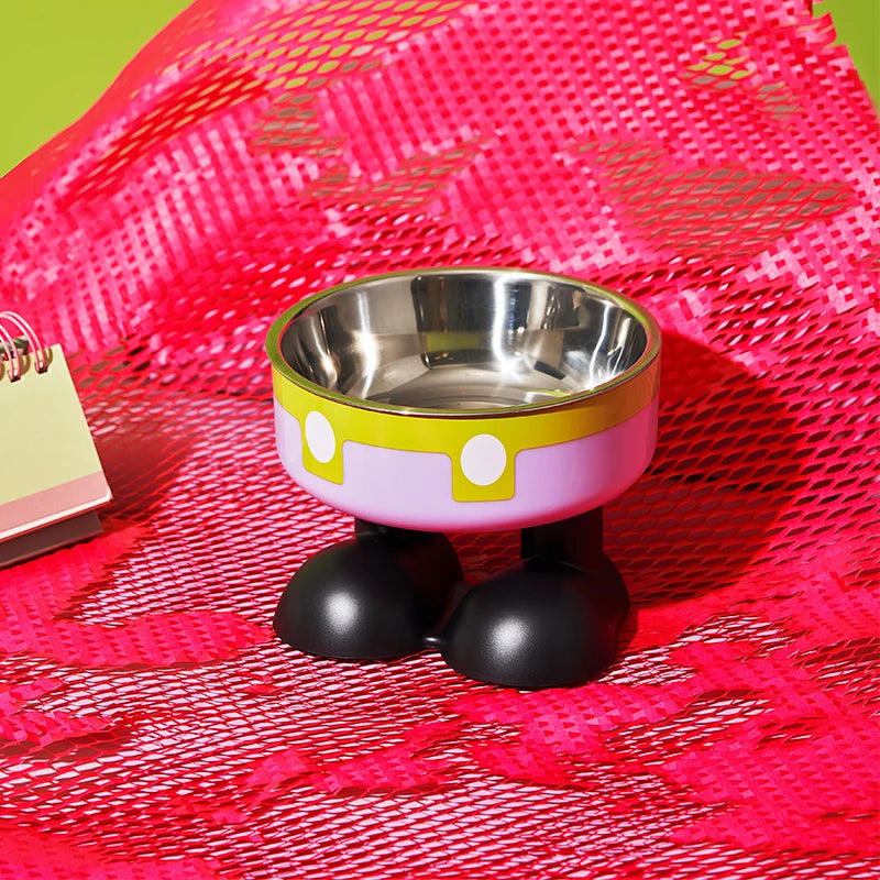 High-Leg Pet Bowl - Colorful Stainless Steel, Large Capacity