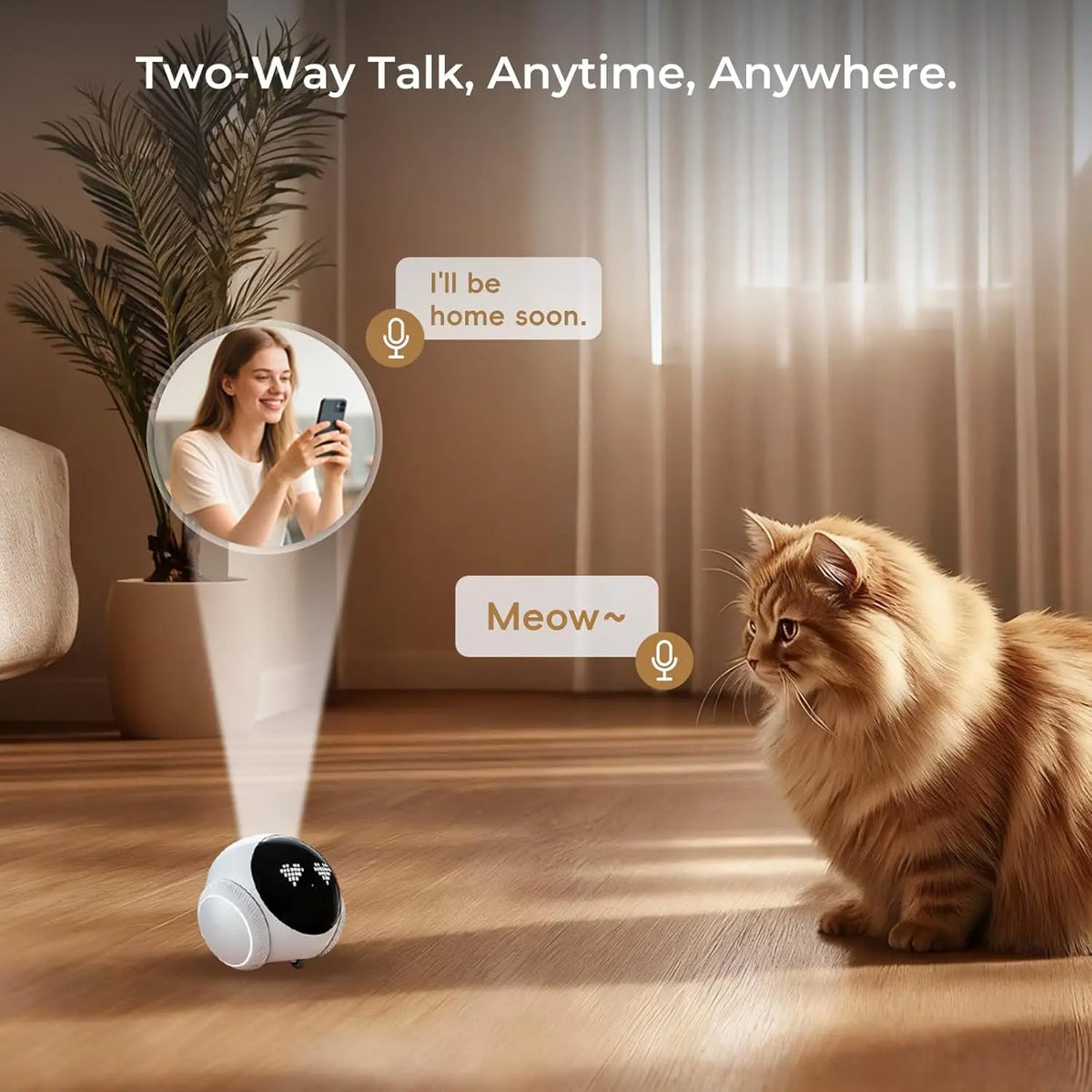 Smart Pet Robot Camera with 360° Movement and Two-Way Audio