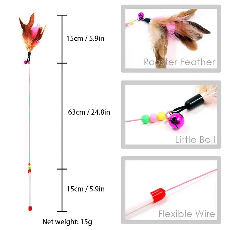 360° Rotating Feather Cat Teaser Wand with Bell