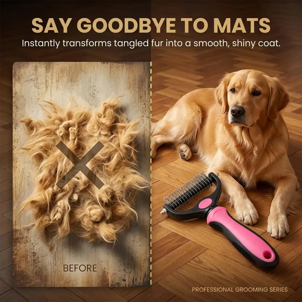 Dematting Comb for Dogs and Cats – Undercoat Rake for Long Hair, Tangles & Loose Fur
