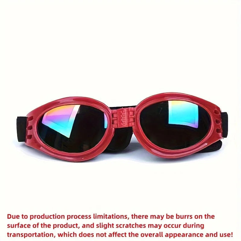 A pair of red-framed, tinted sunglasses with adjustable straps shown against a white background.