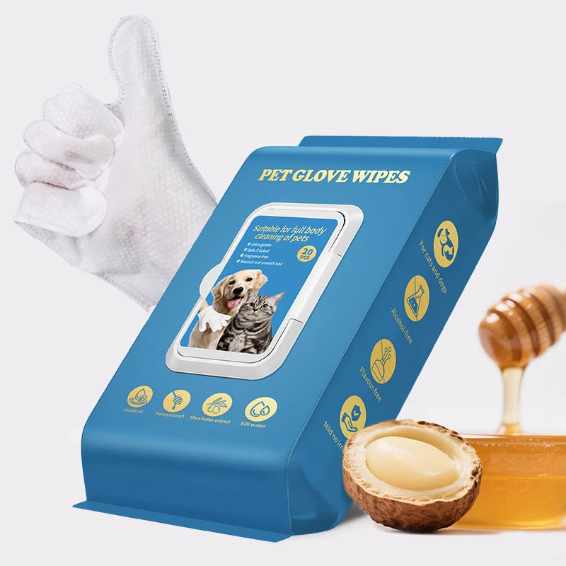 Pet Cleaning Gloves with Deodorizing Wipes (20-Pack)