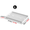 A rectangular white pet litter box with a grid design shown from above.