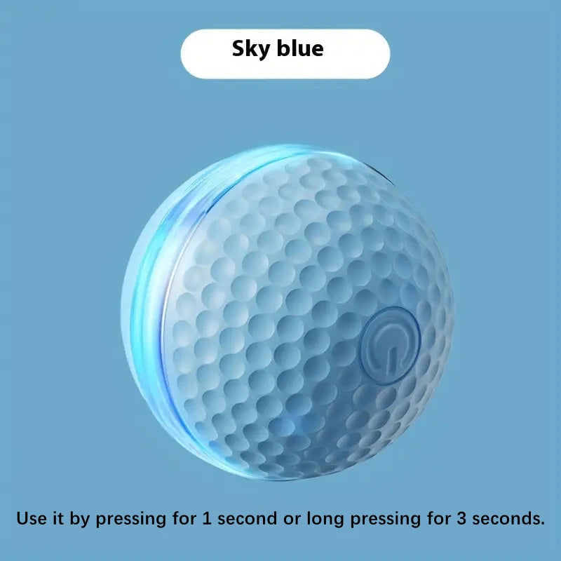 Blauer, strukturierter Ball mit leuchtendem Licht vor blauem Himmel.