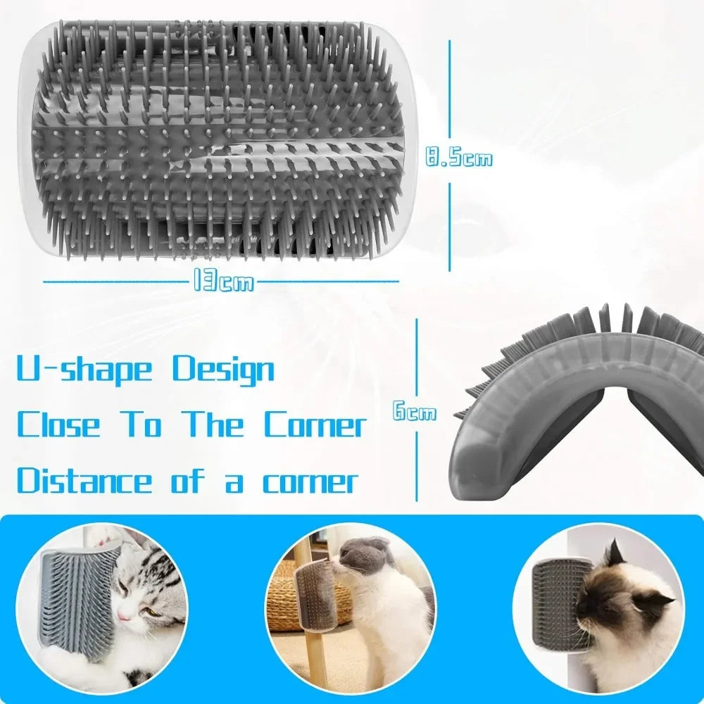 Cat Corner Scratcher with Self-Grooming Bristles and Catnip