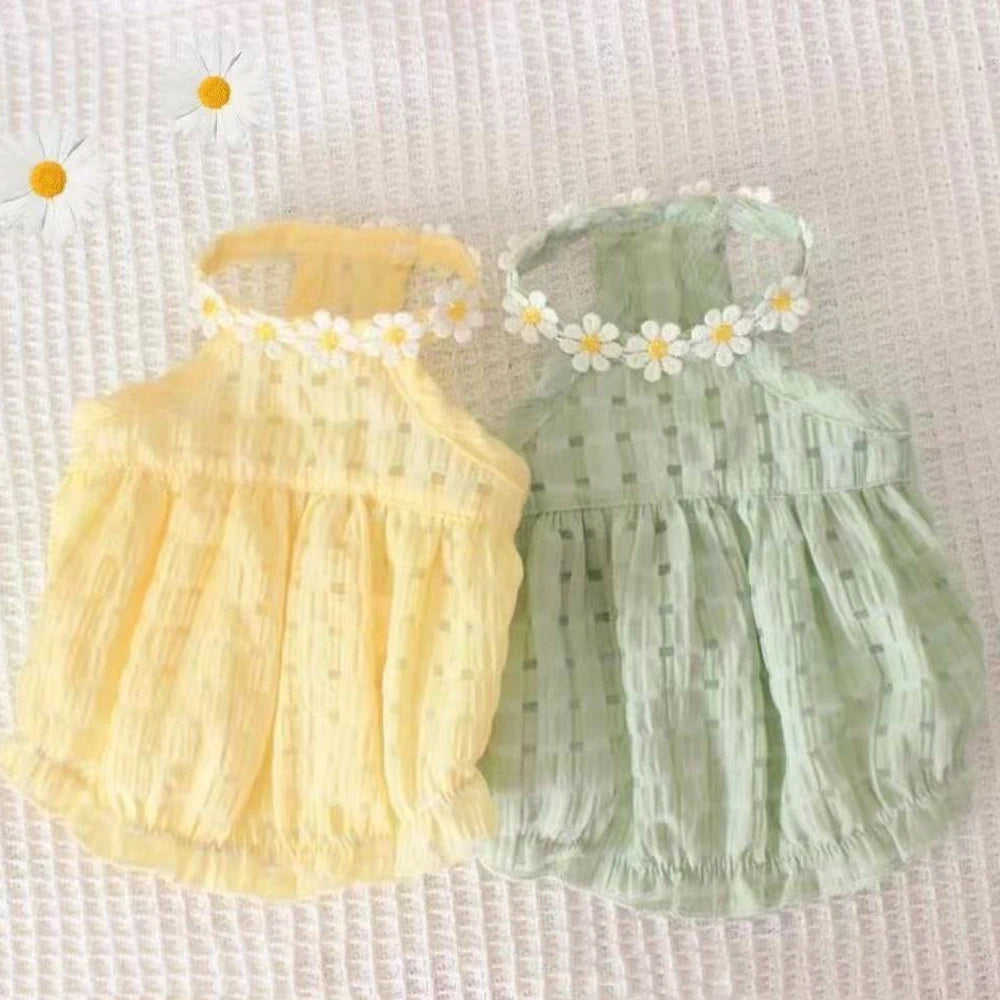 Yellow Floral Wreath Collar Mini Dog Dress