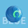 A bright blue, spherical interactive pet ball with a glowing green power symbol on its surface.