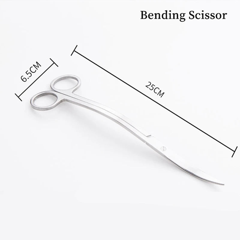 A stainless steel bending scissor tool used for aquarium cleaning.