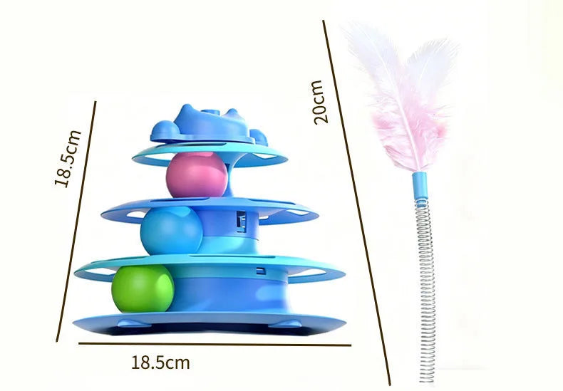 Interactive Cat Turntable Toy with Feather Wand and Rolling Ball