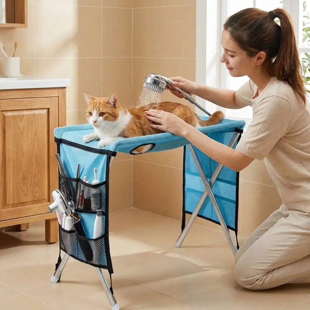 Foldable Pet Grooming Hammock with Quick-Dry Mesh