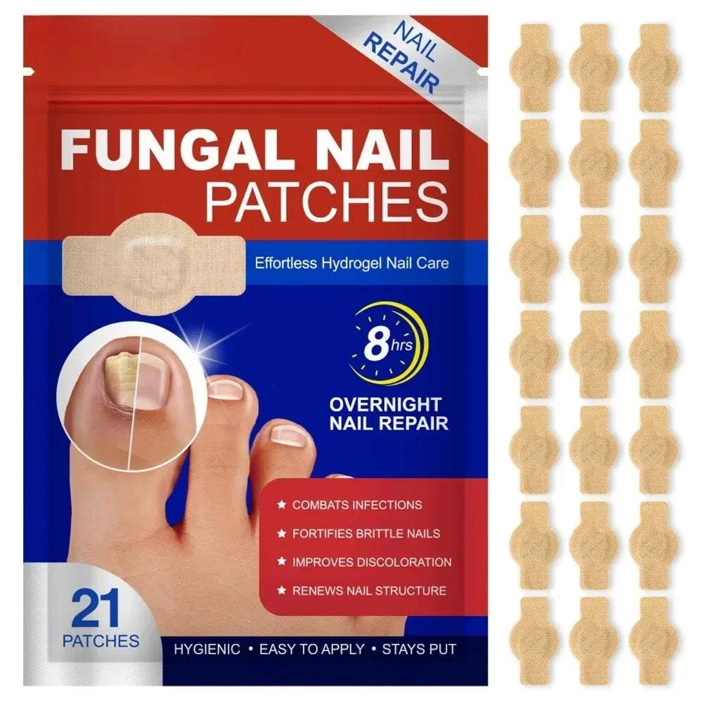 Box of 21 fungal nail patches for overnight nail repair and discoloration treatment