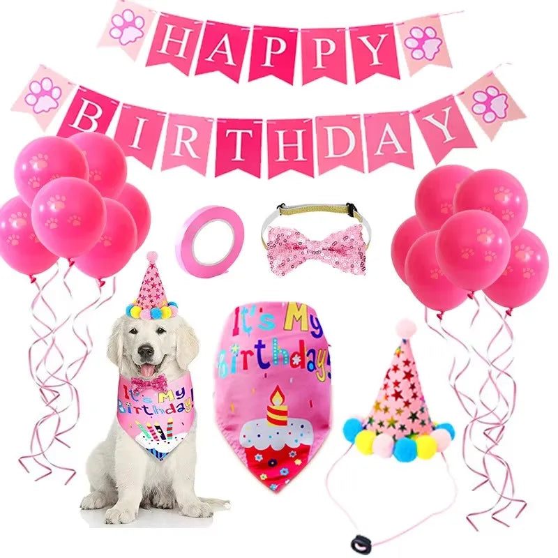Pet Birthday Party Accessory Set with Bandana, Tutu Skirt & Hat